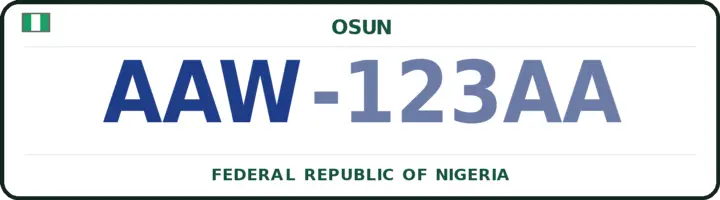 Nigerian number plate with the AAW code — Egbedore, Osun