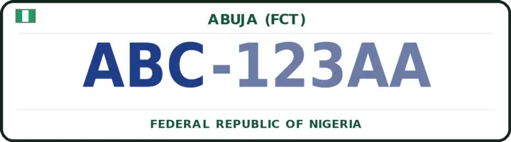 Nigerian number plate with the ABC code — Abuja Municipal Area Council (AMAC), Abuja (FCT)