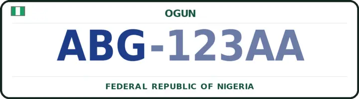 Nigerian number plate with the ABG code — Ogun-Waterside, Ogun