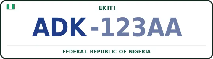 Nigerian number plate with the ADK code — Ado-Ekiti, Ekiti