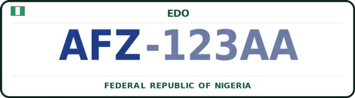 Nigerian number plate with the AFZ code — Owan-East, Edo