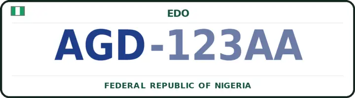 Nigerian number plate with the AGD code — Etsako-East, Edo