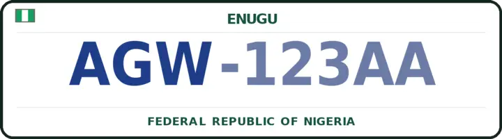 Nigerian number plate with the AGW code — Ezeagu, Enugu