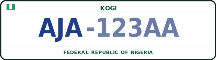 Nigerian number plate with the AJA code — Ajaokuta, Kogi