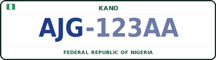 Nigerian number plate with the AJG code — Ajingi, Kano
