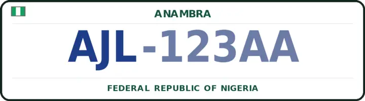 Nigerian number plate with the AJL code — Orumba-North, Anambra