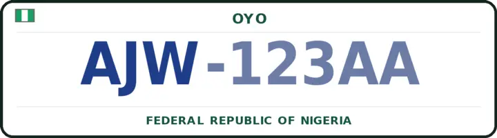 Nigerian number plate with the AJW code — Ogo-Oluwa, Oyo