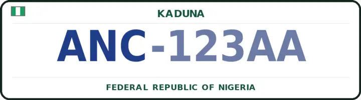 Nigerian number plate with the ANC code — Kubau, Kaduna