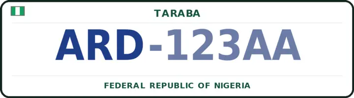 Nigerian number plate with the ARD code — Ardo-Kola, Taraba