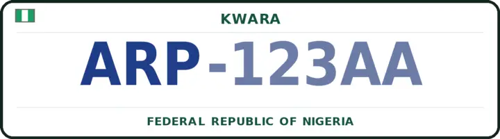 Nigerian number plate with the ARP code — Ekiti, Kwara