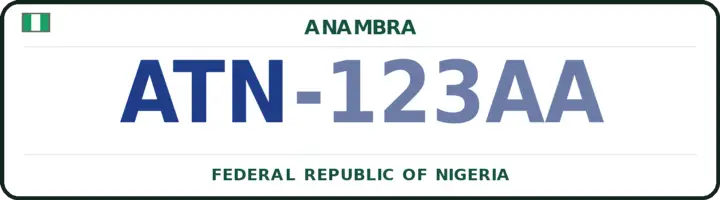 Nigerian number plate with the ATN code — Ogbaru, Anambra