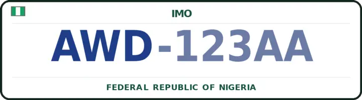 Nigerian number plate with the AWD code — Orsu, Imo