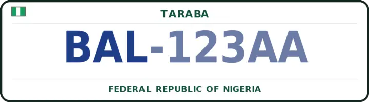 Nigerian number plate with the BAL code — Bali, Taraba