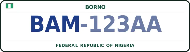 Nigerian number plate with the BAM code — Bama, Borno