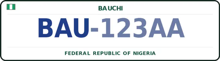 Nigerian number plate with the BAU code — Bauchi, Bauchi