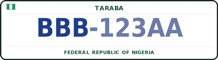 Nigerian number plate with the BBB code — Ibi, Taraba