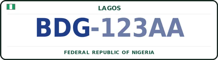 Nigerian number plate with the BDG code — Badagry, Lagos