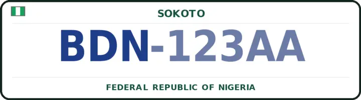 Nigerian number plate with the BDN code — Bodinga, Sokoto