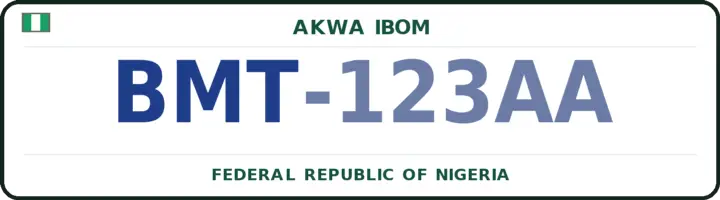 Nigerian number plate with the BMT code — Ibiono-Ibom, Akwa Ibom
