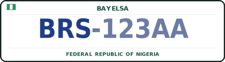 Nigerian number plate with the BRS code — Brass, Bayelsa