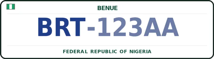 Nigerian number plate with the BRT code — Obi, Benue