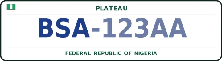 Nigerian number plate with the BSA code — Bassa, Plateau