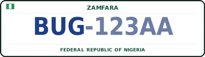 Nigerian number plate with the BUG code — Bungudu, Zamfara