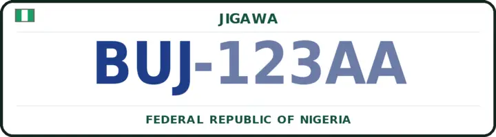 Nigerian number plate with the BUJ code — Buji, Jigawa
