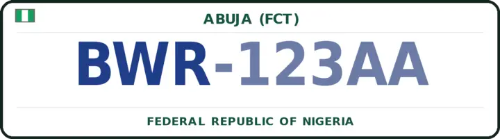 Nigerian number plate with the BWR code — Bwari, Abuja