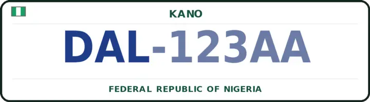 Nigerian number plate with the DAL code — Dala, Kano
