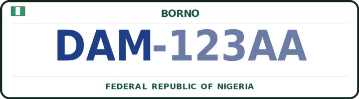 Nigerian number plate with the DAM code — Damboa, Borno