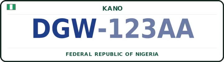 Nigerian number plate with the DGW code — Doguwa, Kano