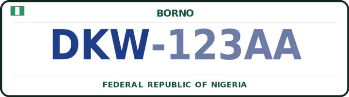 Nigerian number plate with the DKW code — Dikwa, Borno