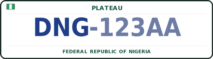 Nigerian number plate with the DNG code — Kanam, Plateau