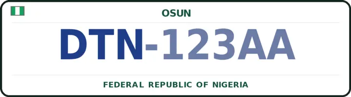 Plaque d'immatriculation nigériane portant le code DTN — Odo-Otin, Osun
