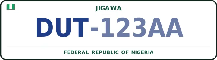 Nigerian number plate with the DUT code — Dutse, Jigawa