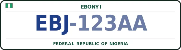 Nigerian number plate with the EBJ code — Ezza-North, Ebonyi