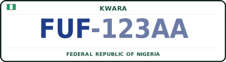 Nigerian number plate with the FUF code — Ilorin-South, Kwara