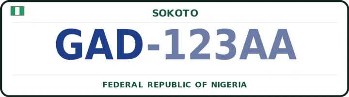 Nigerian number plate with the GAD code — Gada, Sokoto