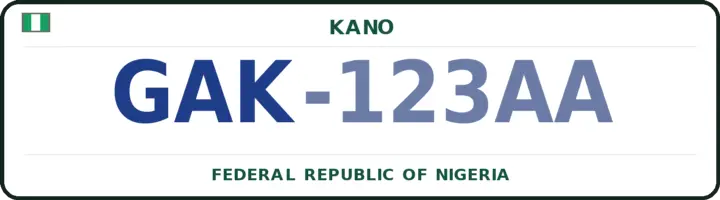 Nigerian number plate with the GAK code — Garko, Kano