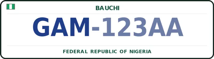 Nigerian number plate with the GAM code — Gamawa, Bauchi