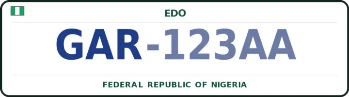 Nigerian number plate with the GAR code — Akoko-Edo, Edo