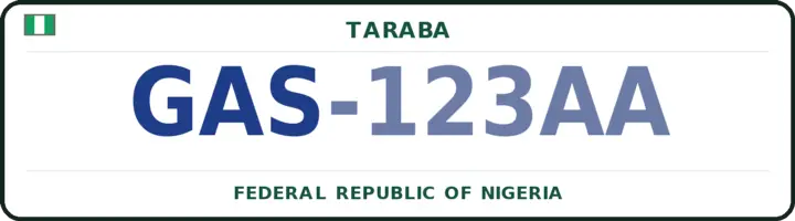 Nigerian number plate with the GAS code — Gassol, Taraba