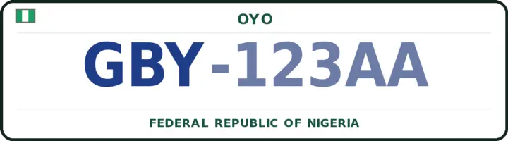 Nigerian number plate with the GBY code — Olorunsogo, Oyo