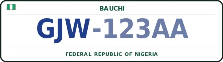 Plaque d'immatriculation nigériane portant le code GJW — Ganjuwa, Bauchi
