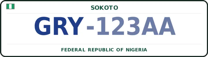 Nigerian number plate with the GRY code — Goronyo, Sokoto