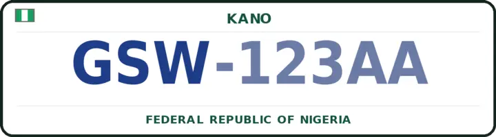 Nigerian number plate with the GSW code — Gabasawa, Kano