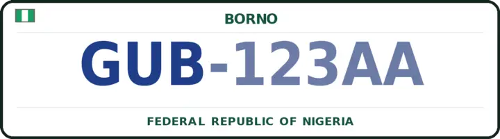 Nigerian number plate with the GUB code — Gubio, Borno