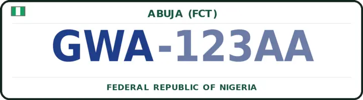 Nigerian number plate with the GWA code — Gwagwalada, Abuja