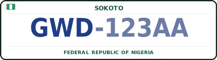 Nigerian number plate with the GWD code — Gwadabawa, Sokoto